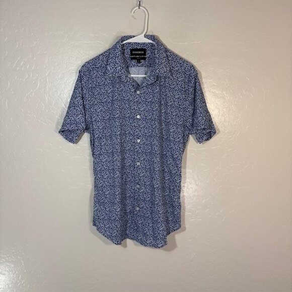 Bonobos Shirt Mens Medium Blue Floral Short Sleeve Slim Fit Button Up Stretch - Picture 1 of 7